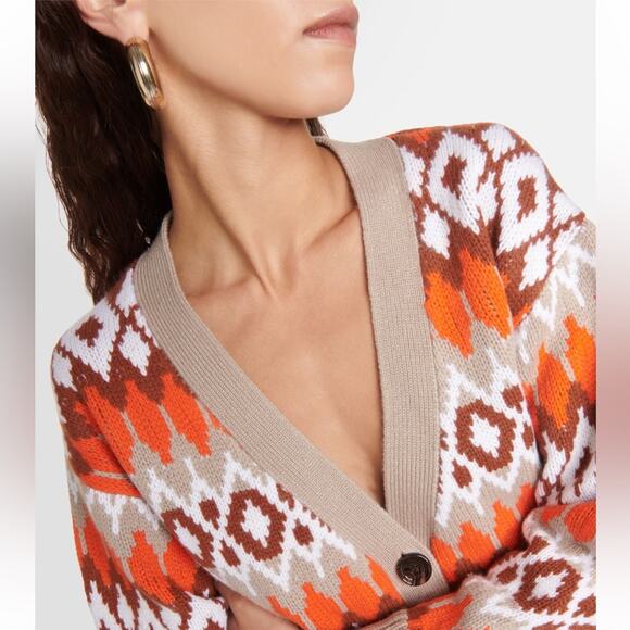 Allude Jardín De Orangers Wool And Cashmere Fair Isle Cardigan - Picture 2 of 8